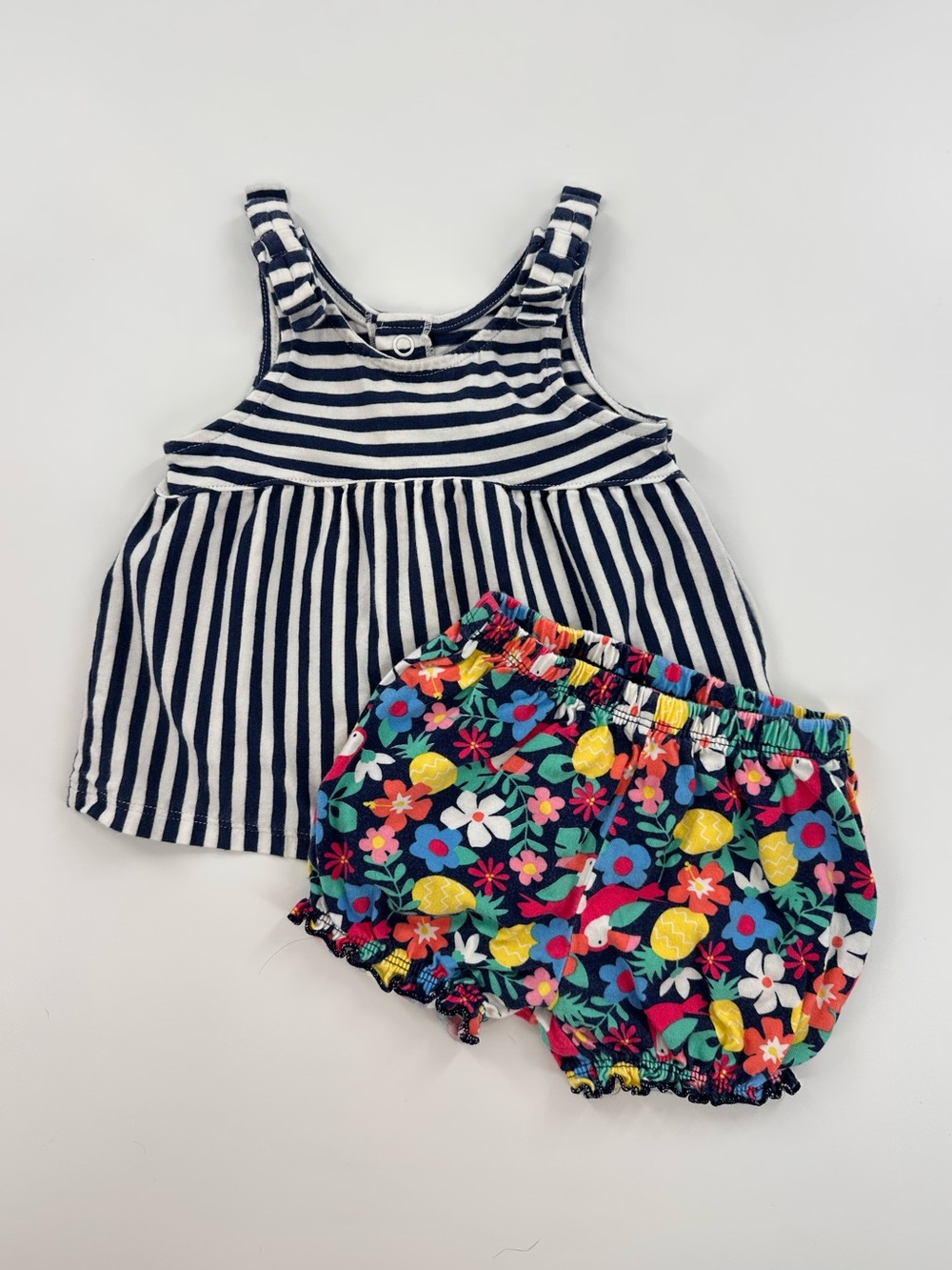 Carter's Navy Stripe & Floral Baby Girl Top & Bloomers Set Size 12 Months